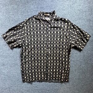 VTG Campia Moda Shirt Mens XL Black Geometric Button Front Short Sleeve Resort